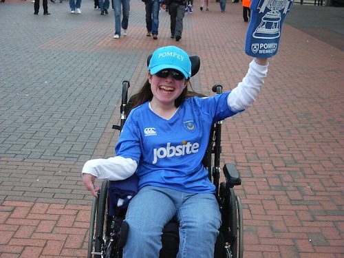 Emma outside Wembley in Pompey top