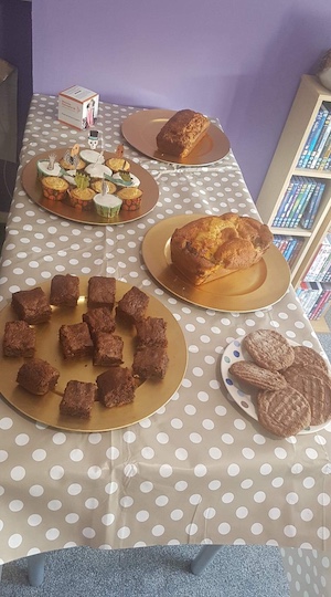 Cakes laid on table