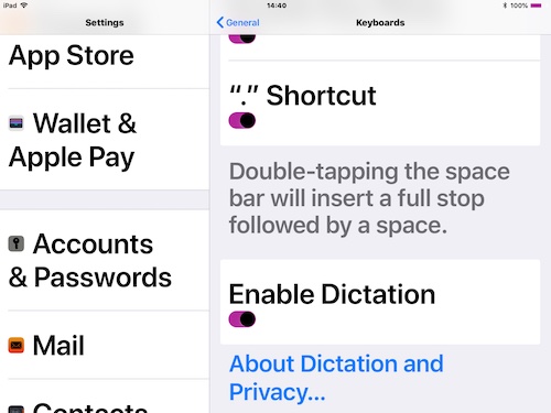 Screenshot - Settings, Enable Dictation