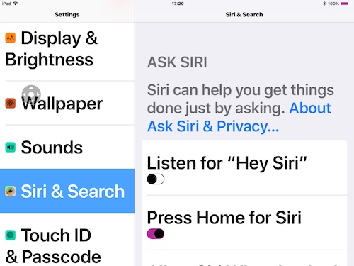 Screenshot - Settings, Siri & search