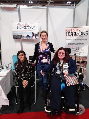 Zubee, Liz and Emma at the Disability Horizons stand at Naidex 2019