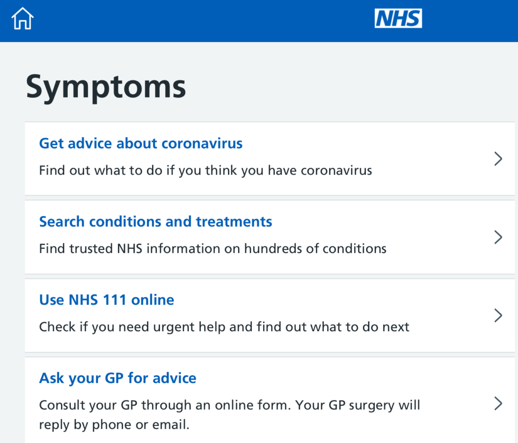 Symptoms page