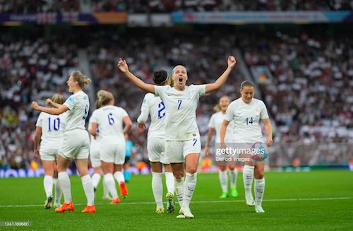 Beth Mead celebrating goal at opening game