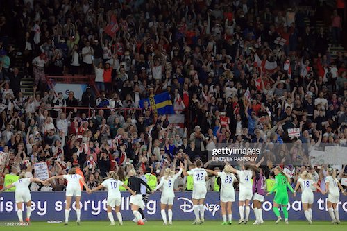England celebrating with fans at semi-final
