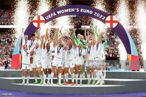 England team celebrating on the podium